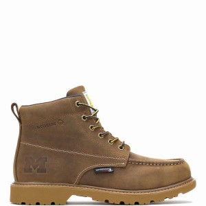 Botas de Trabajo Wolverine x Valiant University of Michigan Floorhand Moc Toe Hombre Marrones | YCM881HI