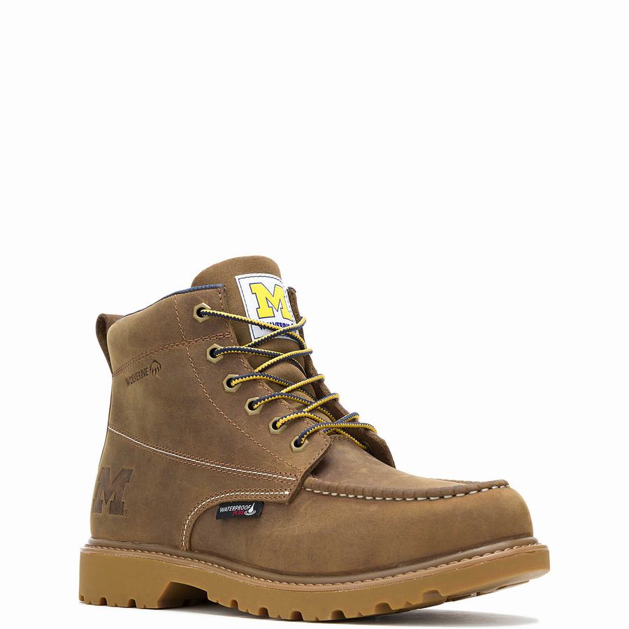 Botas de Trabajo Wolverine x Valiant University of Michigan Floorhand Moc Toe Hombre Marrones | YCM881HI