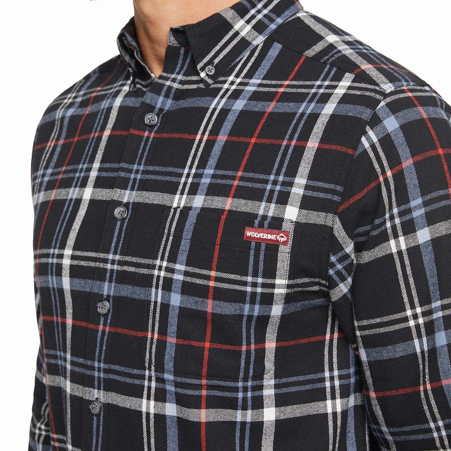 Camisas Wolverine Hastings Flannel Hombre Negras Gris | HMV4439WJ